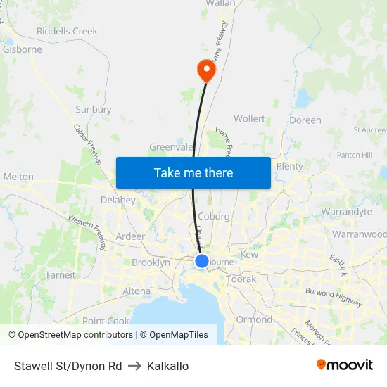 Stawell St/Dynon Rd to Kalkallo map
