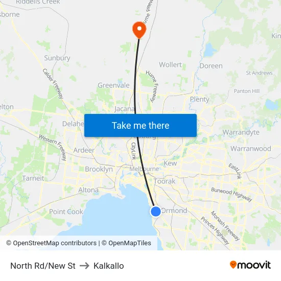 North Rd/New St to Kalkallo map