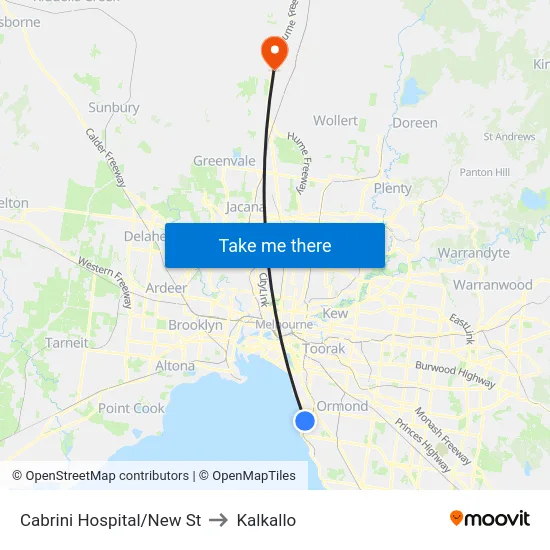 Cabrini Hospital/New St to Kalkallo map