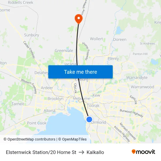 Elsternwick Station/20 Horne St to Kalkallo map