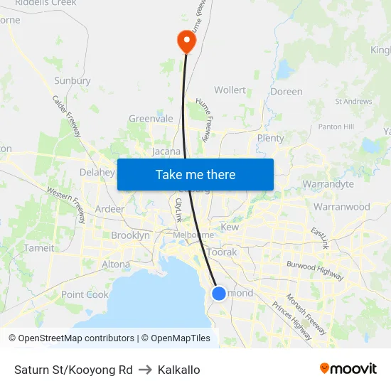 Saturn St/Kooyong Rd to Kalkallo map