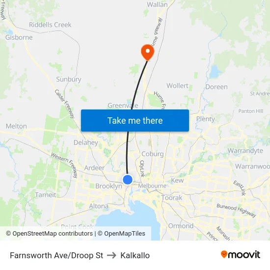 Farnsworth Ave/Droop St to Kalkallo map