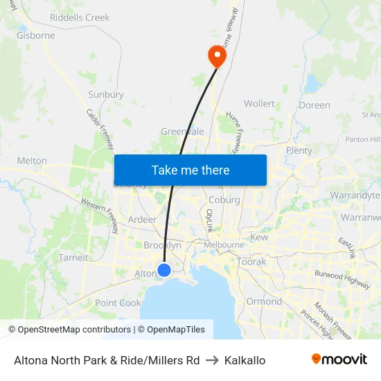 Altona North Park & Ride/Millers Rd to Kalkallo map
