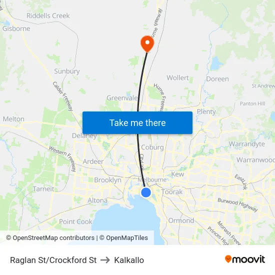 Raglan St/Crockford St to Kalkallo map