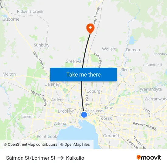 Salmon St/Lorimer St to Kalkallo map