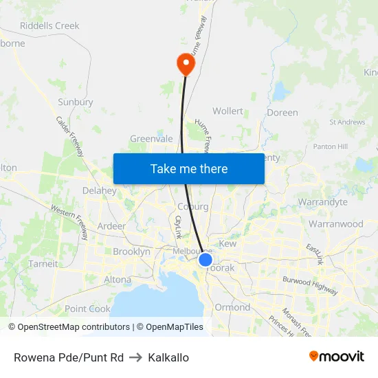Rowena Pde/Punt Rd to Kalkallo map