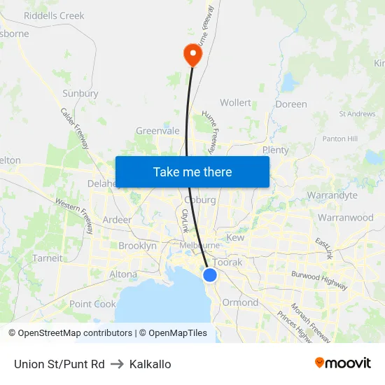 Union St/Punt Rd to Kalkallo map