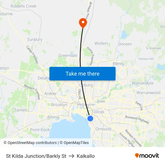St Kilda Junction/Barkly St to Kalkallo map