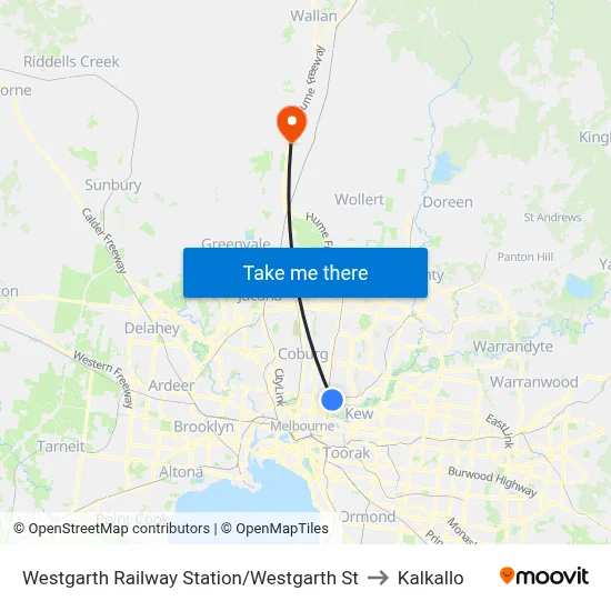 Westgarth Railway Station/Westgarth St to Kalkallo map