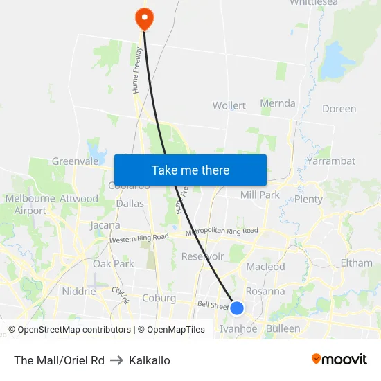 The Mall/Oriel Rd to Kalkallo map