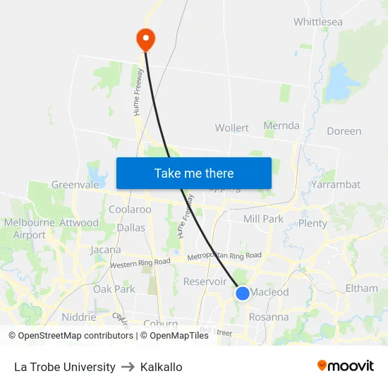La Trobe University to Kalkallo map