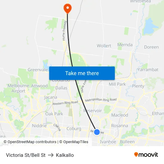 Victoria St/Bell St to Kalkallo map
