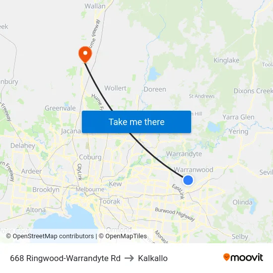 668 Ringwood-Warrandyte Rd to Kalkallo map