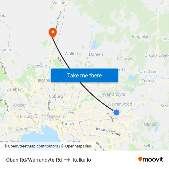 Oban Rd/Warrandyte Rd to Kalkallo map