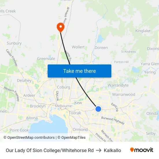 Our Lady Of Sion College/Whitehorse Rd to Kalkallo map
