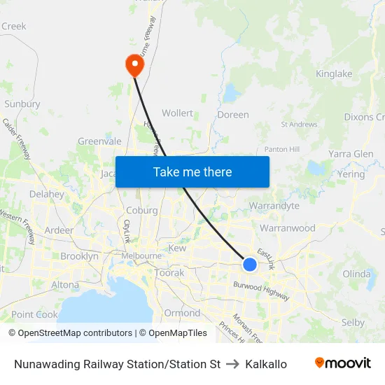 Nunawading Railway Station/Station St to Kalkallo map