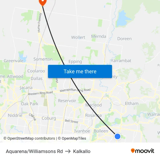 Aquarena/Williamsons Rd to Kalkallo map