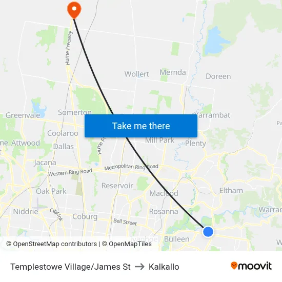 Templestowe Village/James St to Kalkallo map
