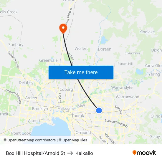 Box Hill Hospital/Arnold St to Kalkallo map