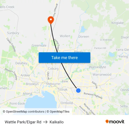 Wattle Park/Elgar Rd to Kalkallo map