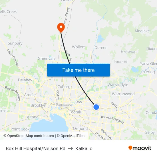 Box Hill Hospital/Nelson Rd to Kalkallo map
