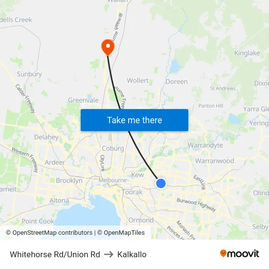 Whitehorse Rd/Union Rd to Kalkallo map