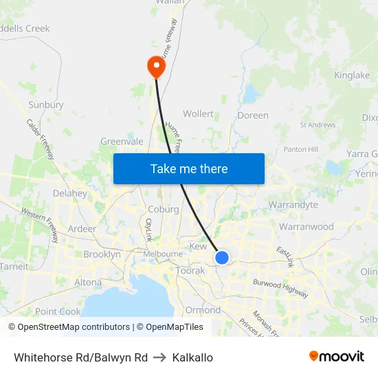 Whitehorse Rd/Balwyn Rd to Kalkallo map