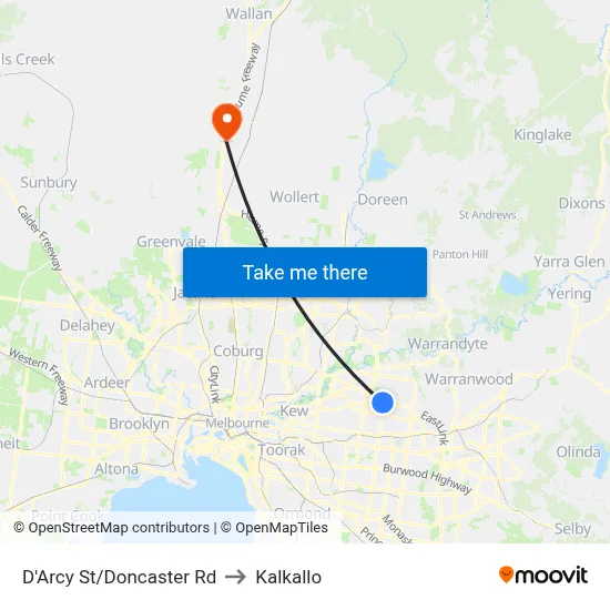 D'Arcy St/Doncaster Rd to Kalkallo map