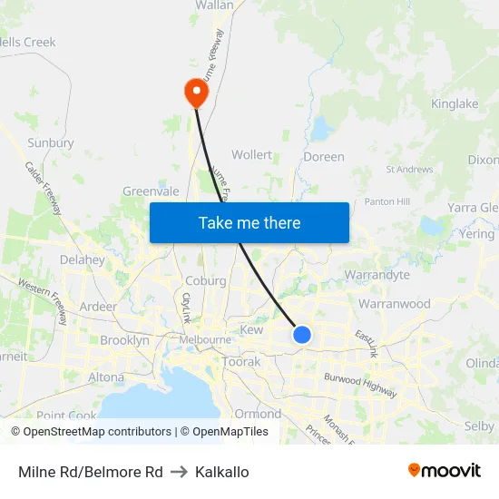Milne Rd/Belmore Rd to Kalkallo map