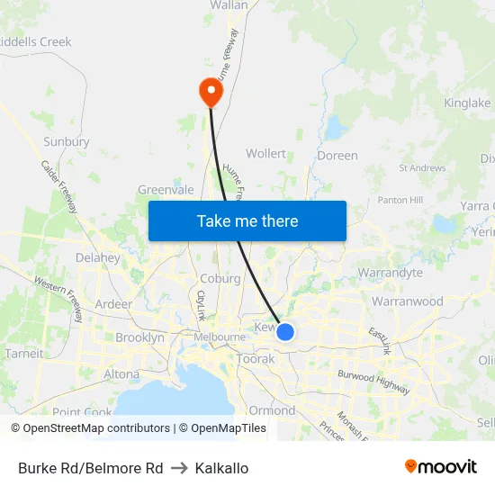 Burke Rd/Belmore Rd to Kalkallo map