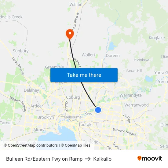Bulleen Rd/Eastern Fwy on Ramp to Kalkallo map