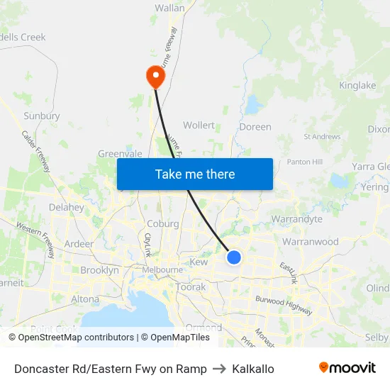 Doncaster Rd/Eastern Fwy on Ramp to Kalkallo map