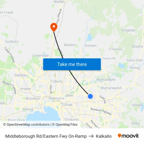 Middleborough Rd/Eastern Fwy On-Ramp to Kalkallo map