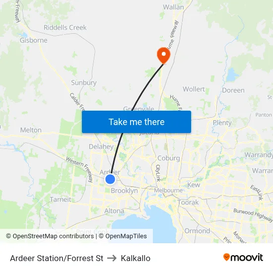 Ardeer Station/Forrest St to Kalkallo map