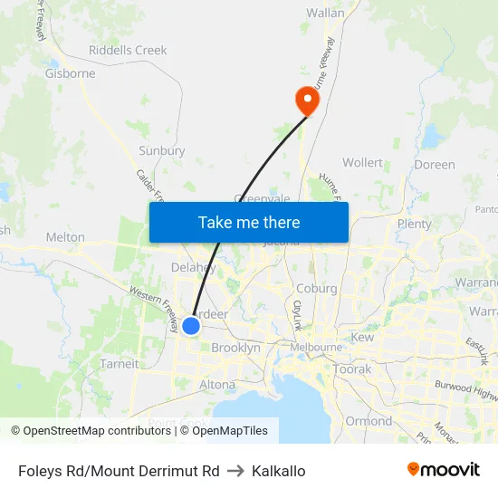 Foleys Rd/Mount Derrimut Rd to Kalkallo map