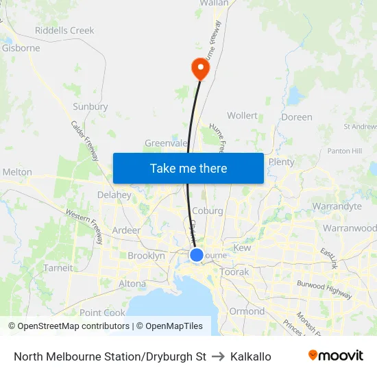 North Melbourne Station/Dryburgh St to Kalkallo map
