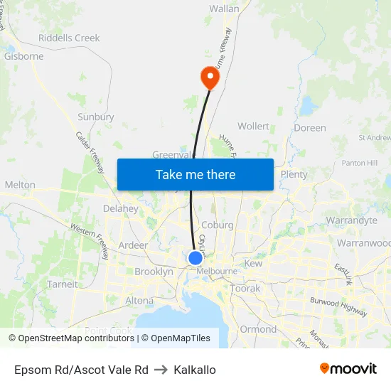 Epsom Rd/Ascot Vale Rd to Kalkallo map