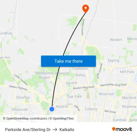 Parkside Ave/Sterling Dr to Kalkallo map