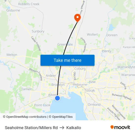 Seaholme Station/Millers Rd to Kalkallo map