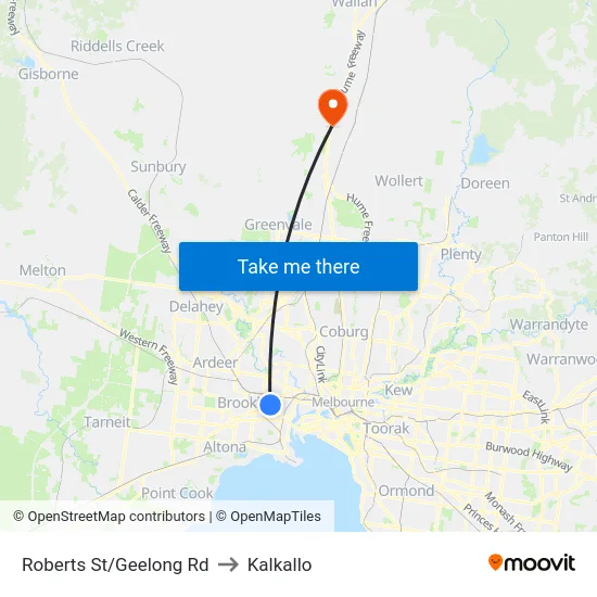 Roberts St/Geelong Rd to Kalkallo map