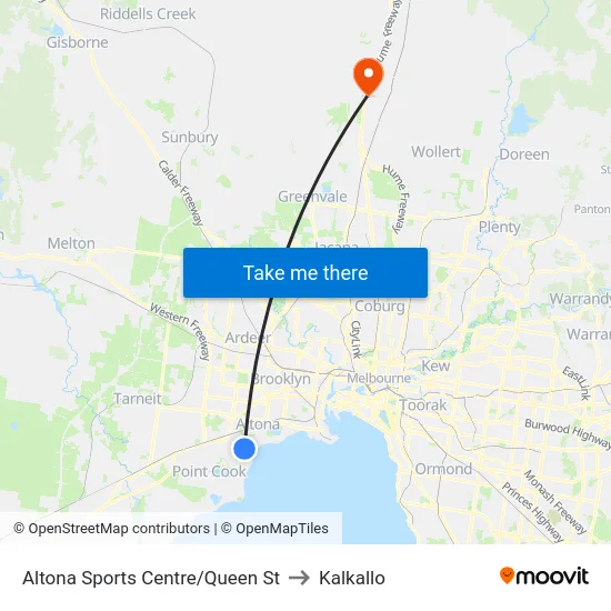 Altona Sports Centre/Queen St to Kalkallo map