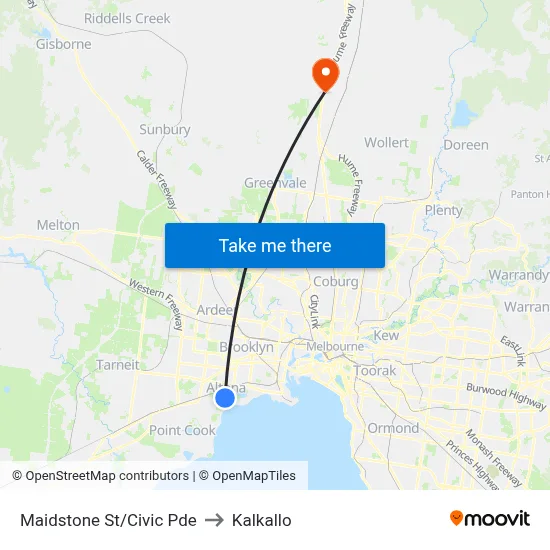 Maidstone St/Civic Pde to Kalkallo map