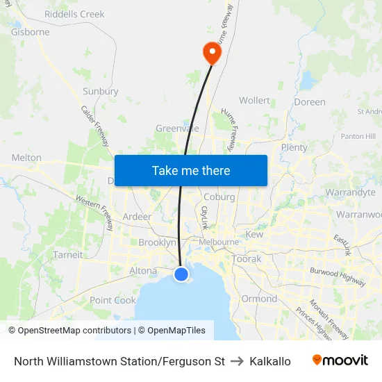 North Williamstown Station/Ferguson St to Kalkallo map