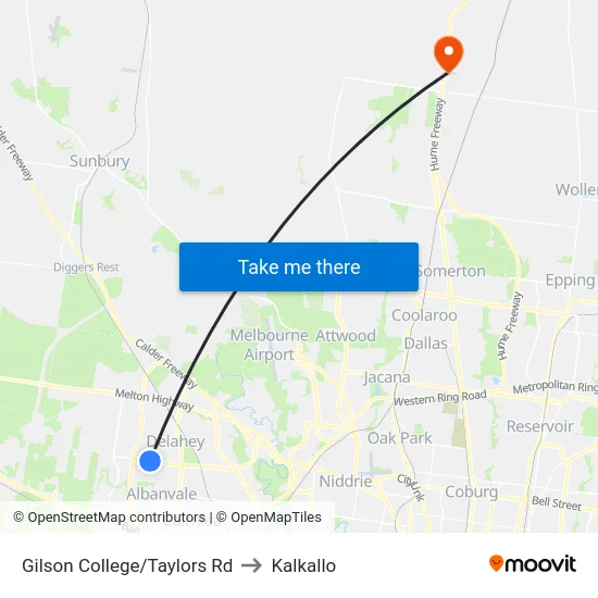 Gilson College/Taylors Rd to Kalkallo map