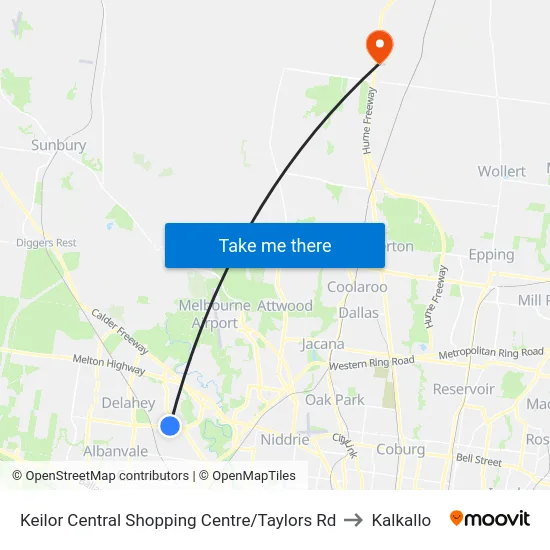 Keilor Central Shopping Centre/Taylors Rd to Kalkallo map