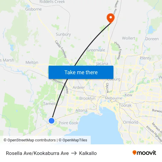 Rosella Ave/Kookaburra Ave to Kalkallo map
