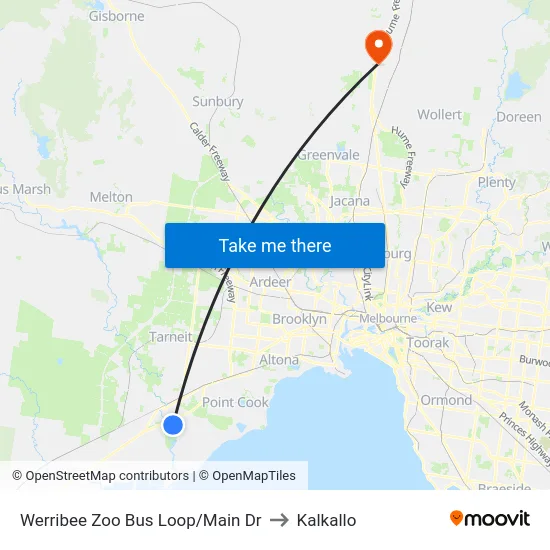 Werribee Zoo Bus Loop/Main Dr to Kalkallo map