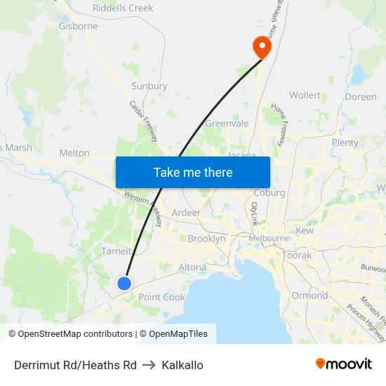 Derrimut Rd/Heaths Rd to Kalkallo map
