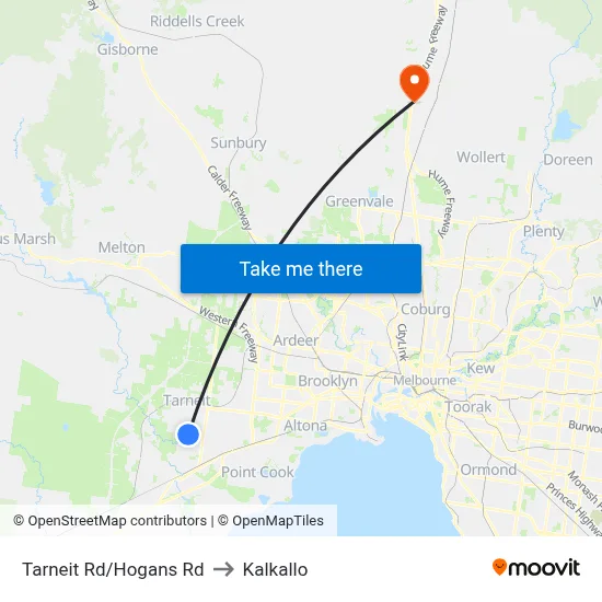 Tarneit Rd/Hogans Rd to Kalkallo map