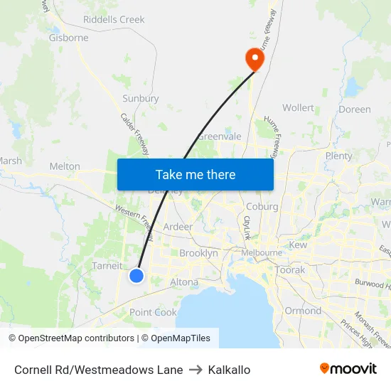 Cornell Rd/Westmeadows Lane to Kalkallo map